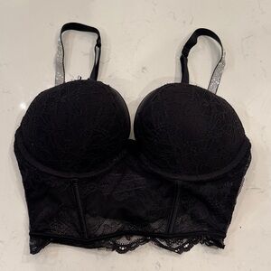 Victoria's Secret Black Lace Bra with Silver Straps